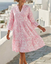 BloomLayer – Floral Tiered V-Neck Dress