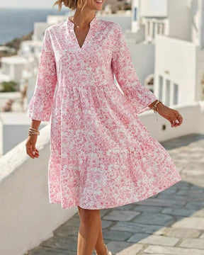 BloomLayer – Floral Tiered V-Neck Dress