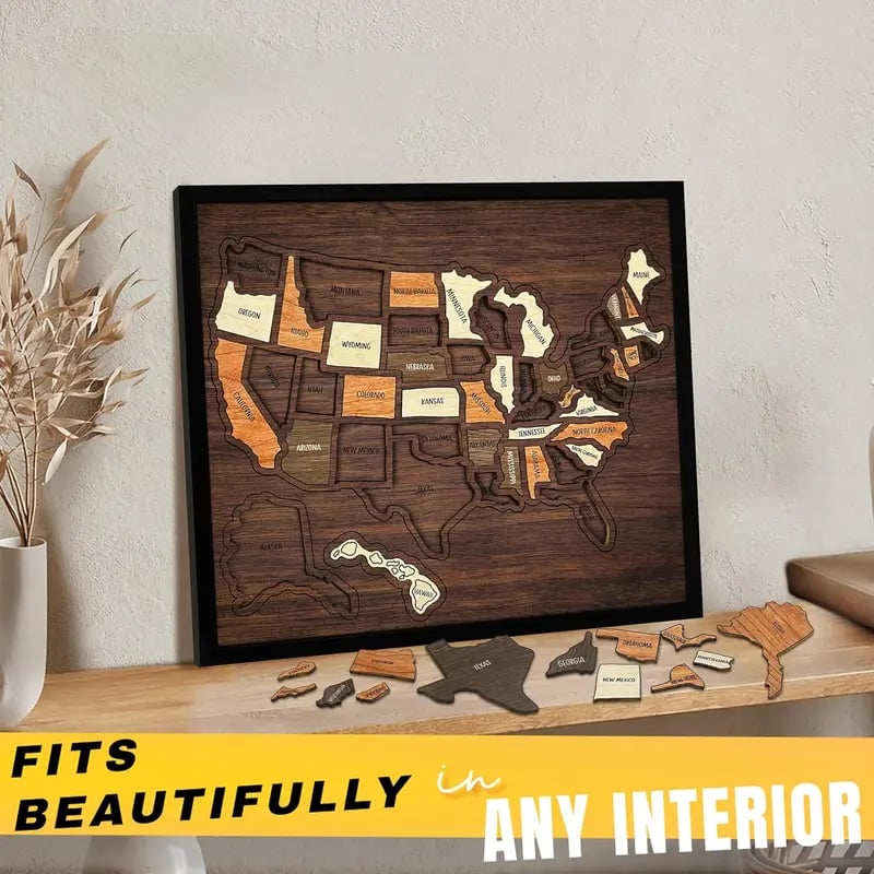 AtlasCraft – Wooden USA Travel Map Puzzle Wall Decor