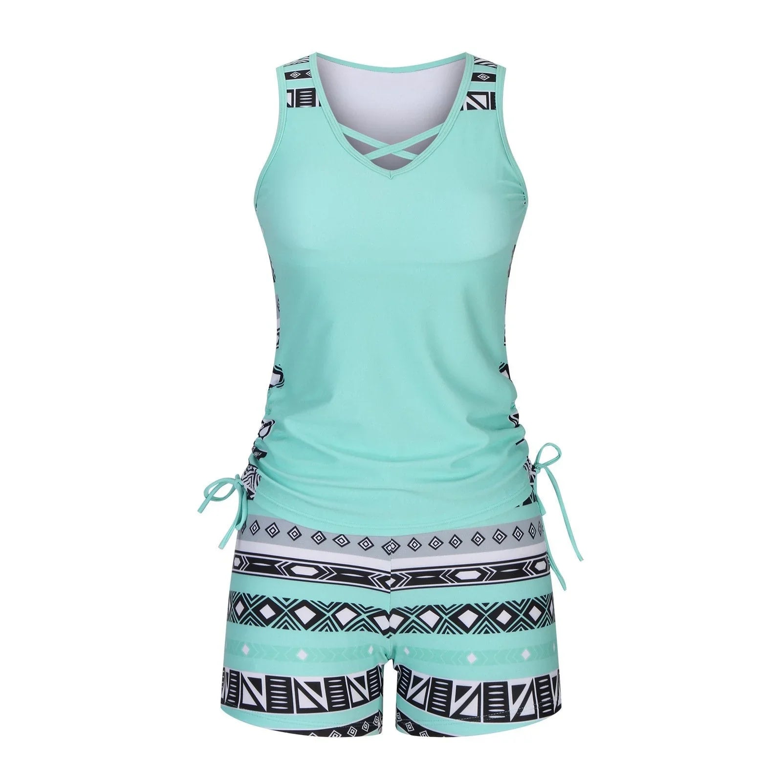 BeachBloom – Modest Bohemian Tankini Swimsuit with Shorts