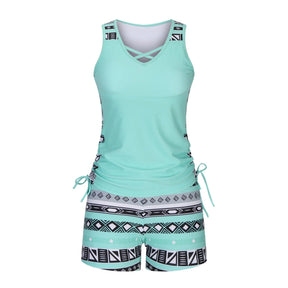 BeachBloom – Modest Bohemian Tankini Swimsuit with Shorts