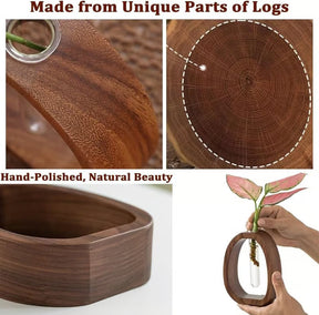 NatureNest – Solid Wood Glass Flower Vase