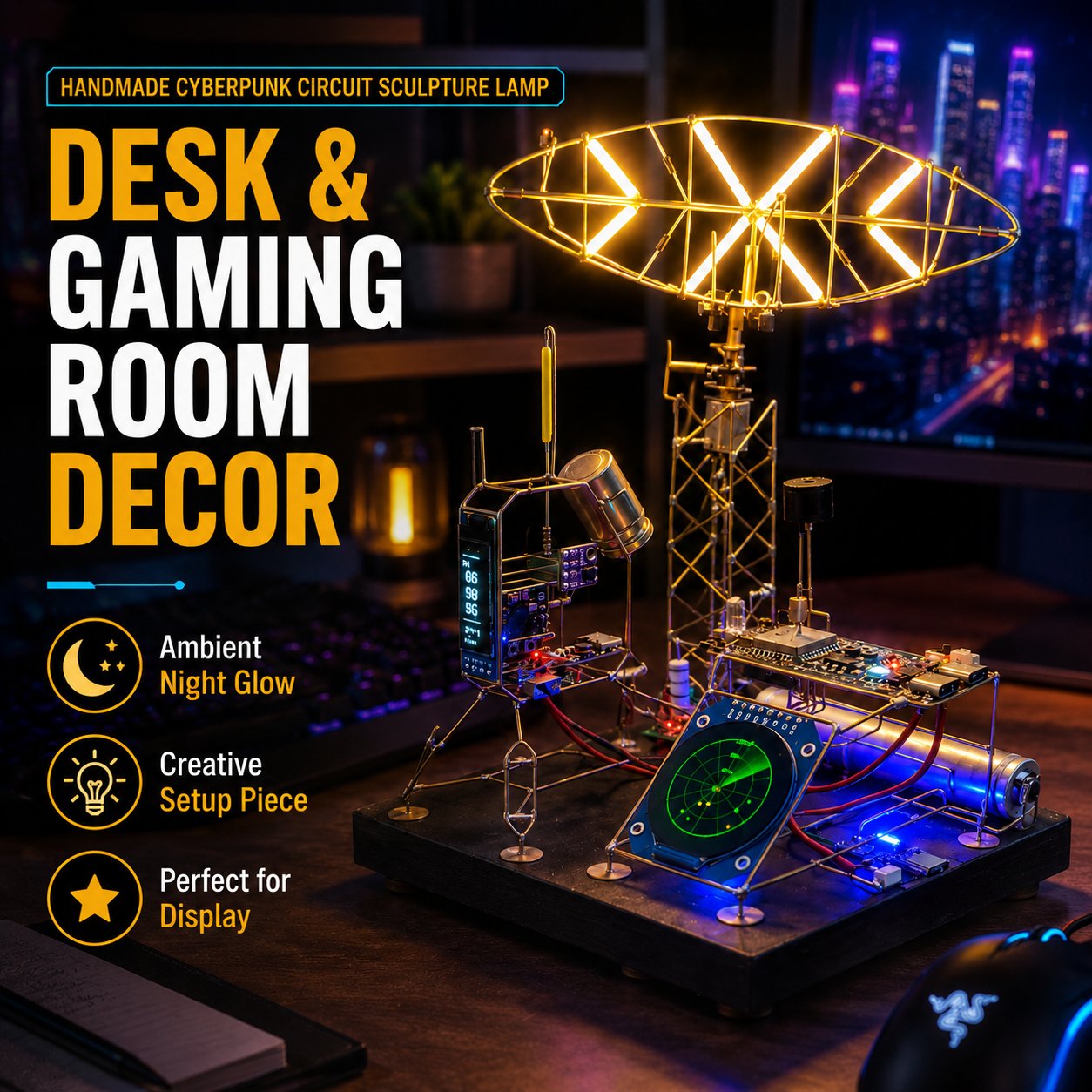 NeonForge - Handmade Cyberpunk Circuit Sculpture Lamp