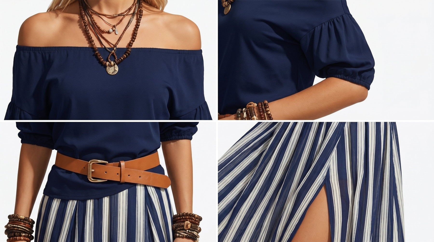 StripeLuxe – Striped Maxi Skirt Set with Belt