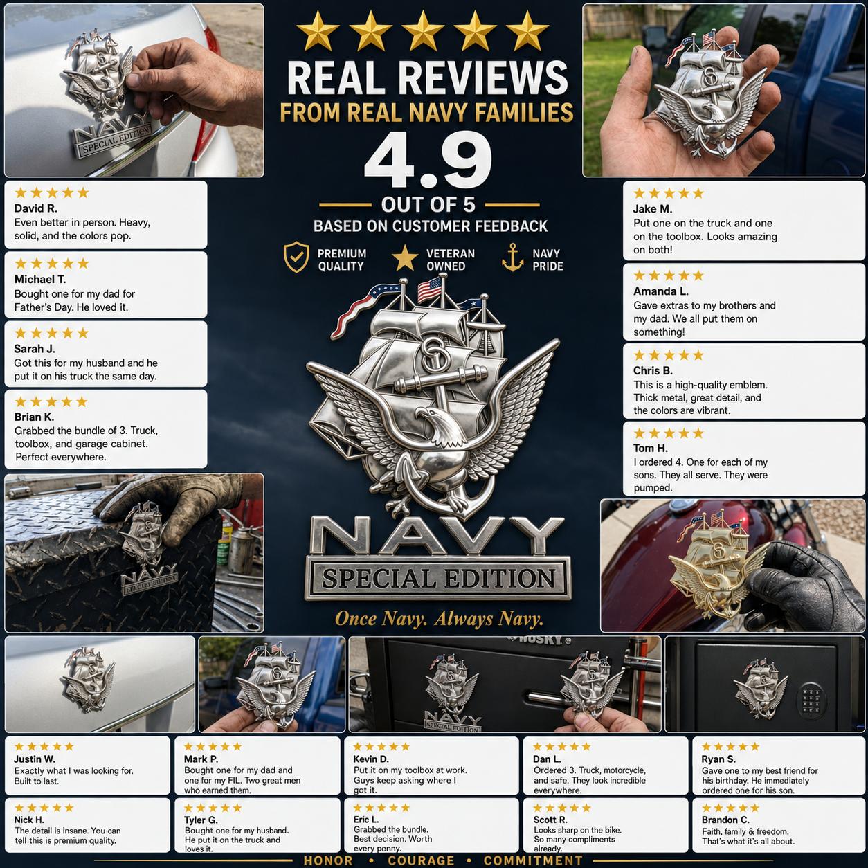 NavyHonor – Navy Veteran Metal Auto Emblem