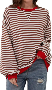 StripeAura – Women’s Color Block Striped Sweatshirt