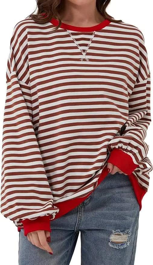 StripeAura – Women’s Color Block Striped Sweatshirt