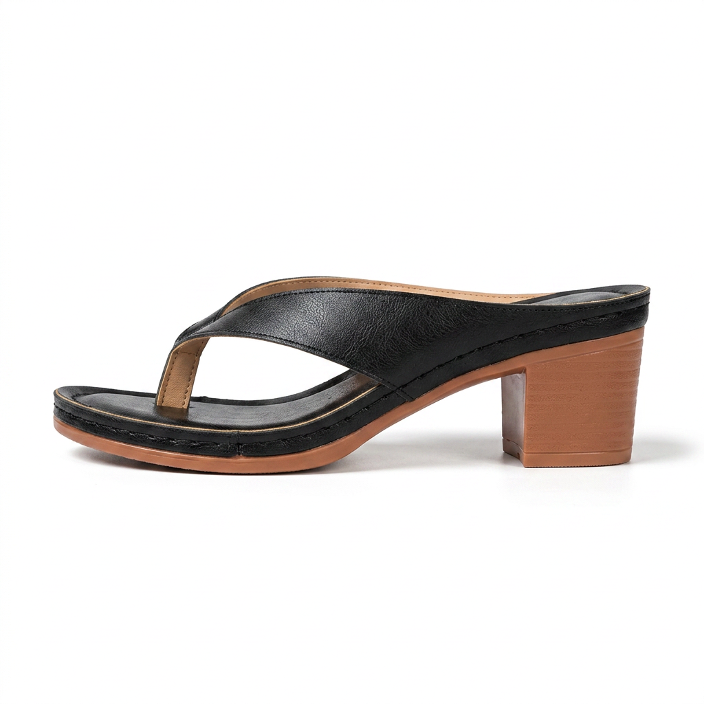 Brianna — Wood Heel Thong Sandal with Perforated Footbed