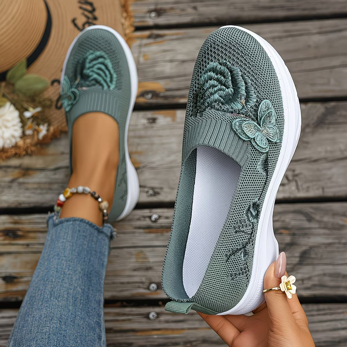 VelvetFlutter – Stylish Embroidered Loafers