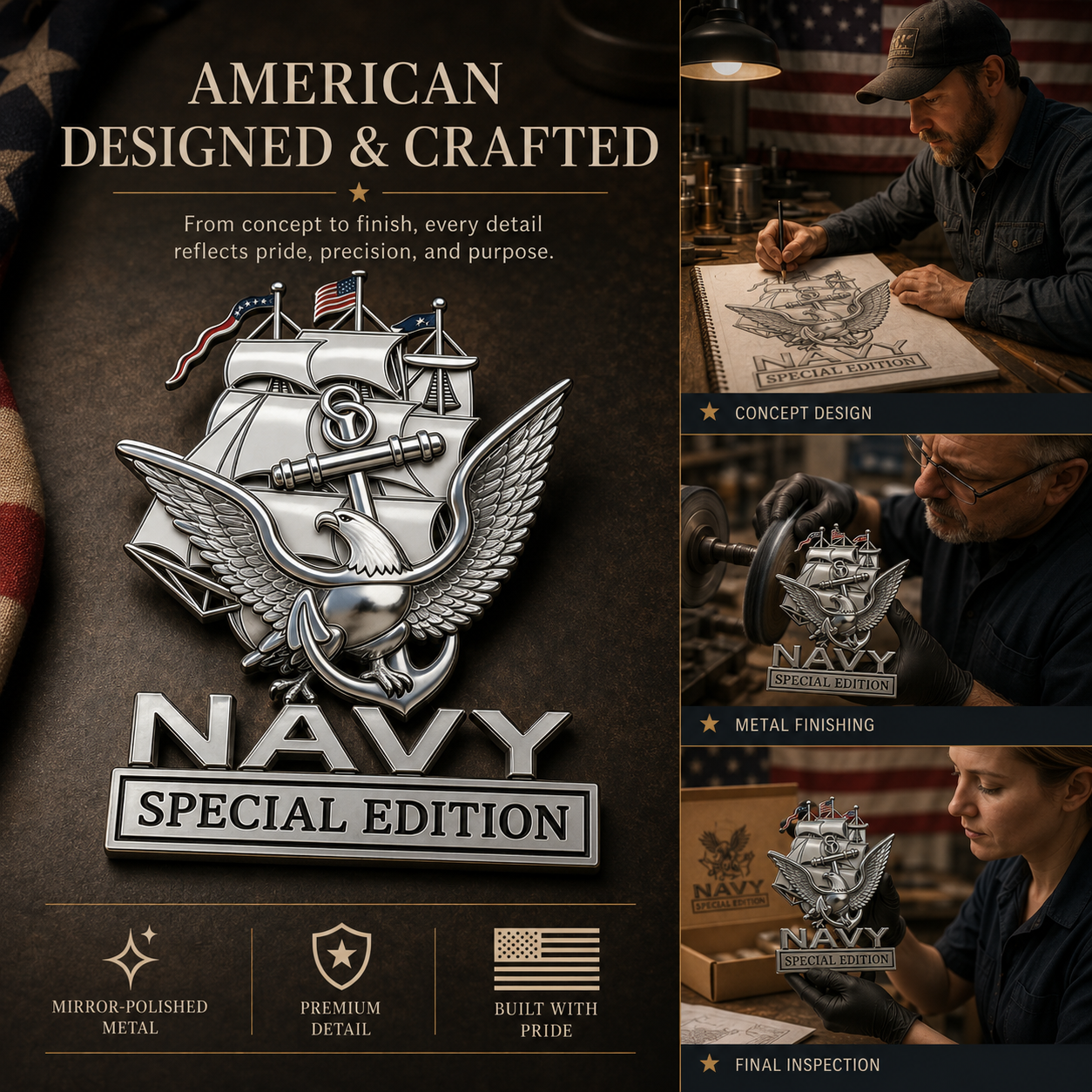 NavyHonor – Navy Veteran Metal Auto Emblem