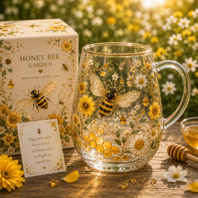 HoneyGlow Garden - Limited Edition Bee Glass Tea Cup