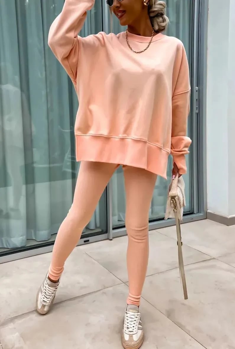 SoftEase – Comfy Slit Sweatshirt Two-Piece Set