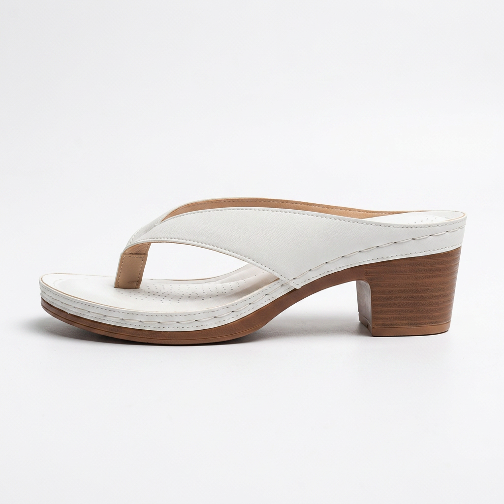 Brianna — Wood Heel Thong Sandal with Perforated Footbed
