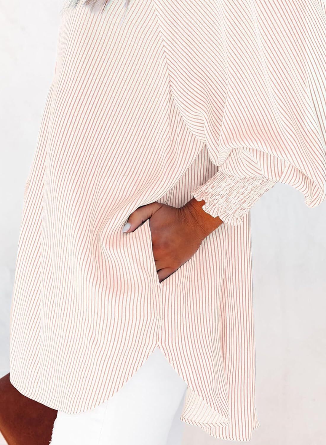 🔥2026 Clearance Item🔥Women's pleated cuffs striped shirt with pockets and casual collar