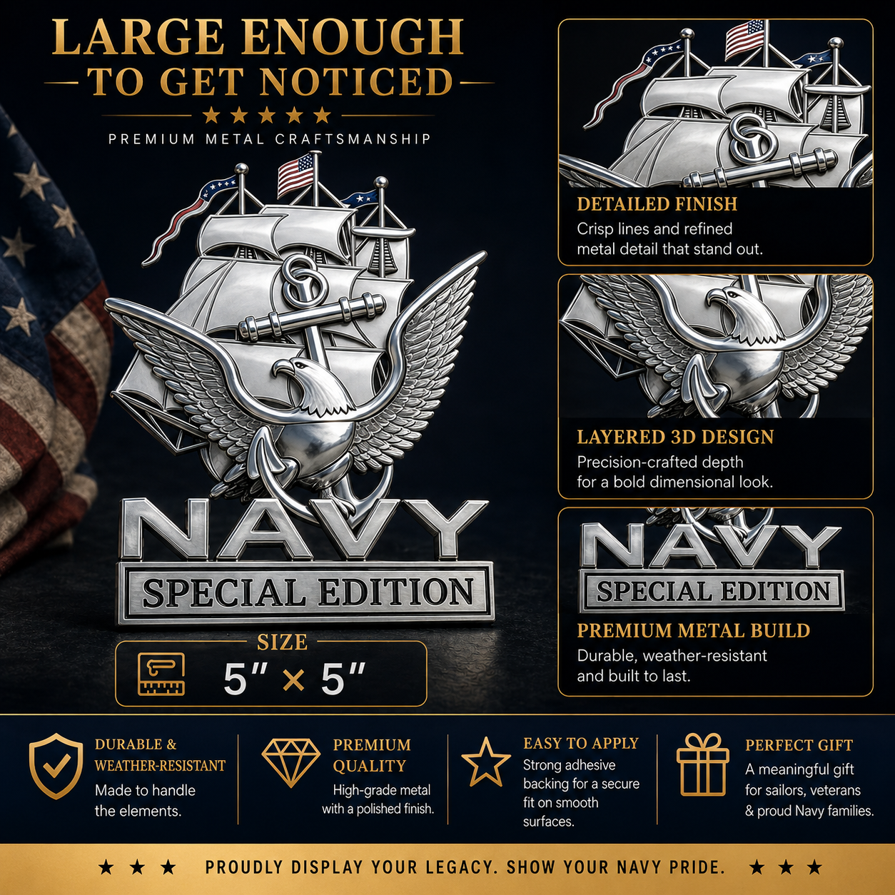 NavyHonor – Navy Veteran Metal Auto Emblem