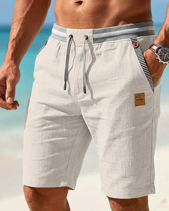 Coastal — Men's Drawstring Shorts with Leather Patch