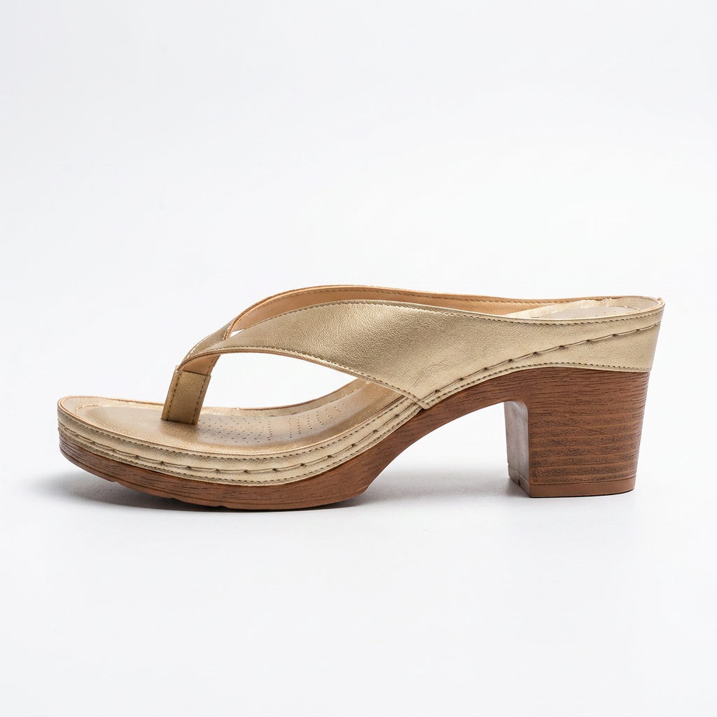 Brianna — Wood Heel Thong Sandal with Perforated Footbed