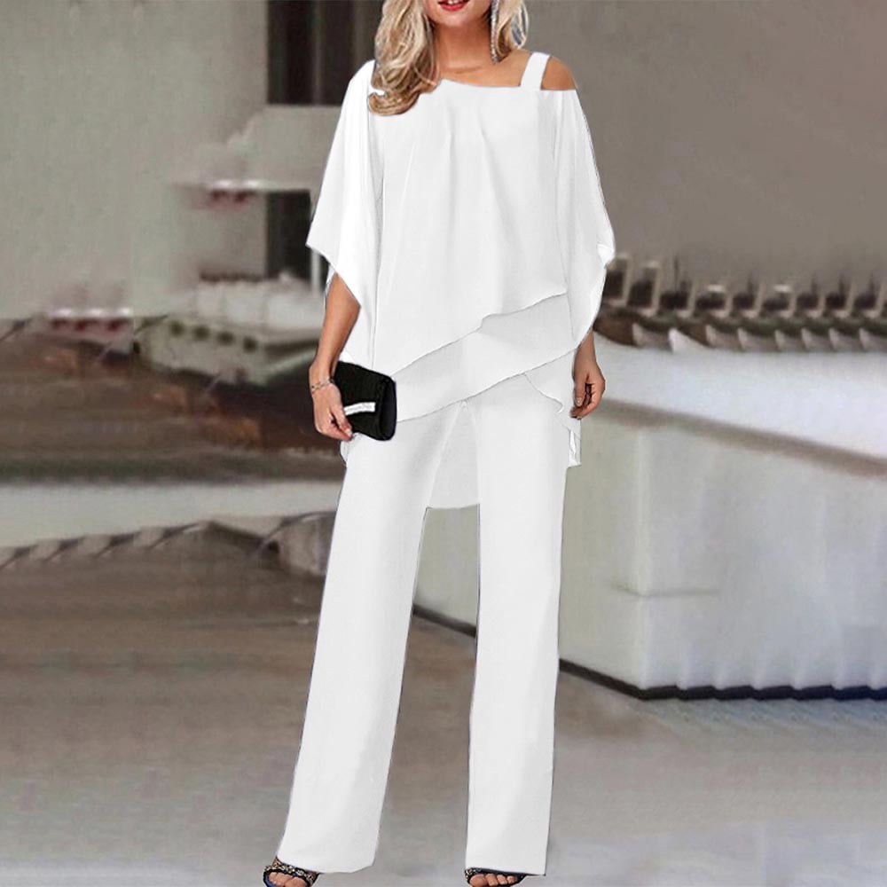 Elaré – Layered Chiffon Top & Wide-Leg Pants Set