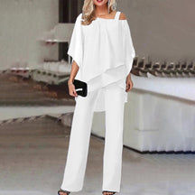 Elaré – Layered Chiffon Top & Wide-Leg Pants Set