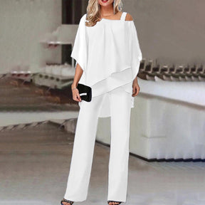 Elaré – Layered Chiffon Top & Wide-Leg Pants Set