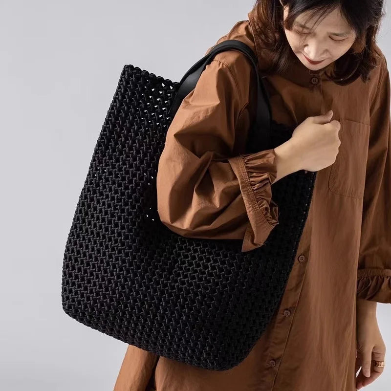 LuxeWeave – Handwoven Oversized Leather Tote Bag