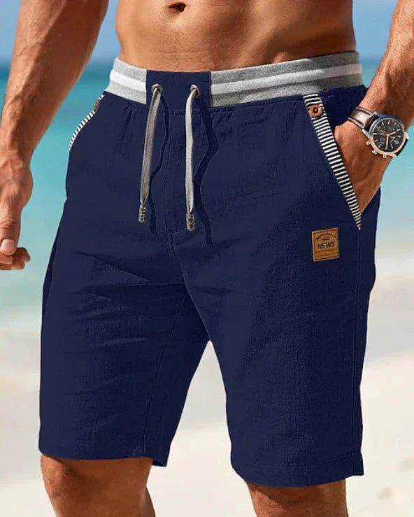 Coastal — Men's Drawstring Shorts with Leather Patch