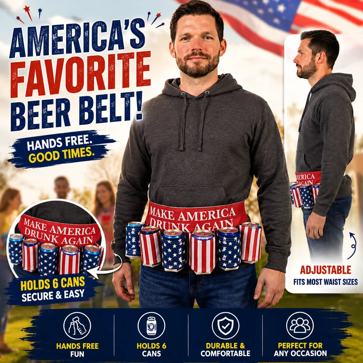 DrinkMate – Adjustable 6-Can Beverage Holster Belt