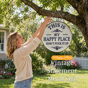 RusticNest – Vintage Happy Place Metal Wall Decor Sign