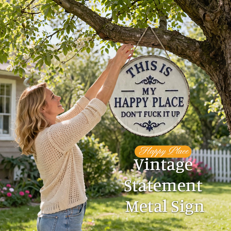 RusticNest – Vintage Happy Place Metal Wall Decor Sign