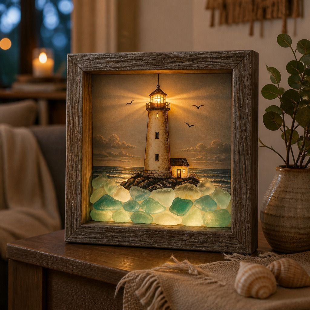 CoastalGlow – Sea Glass Lighthouse Shadow Light