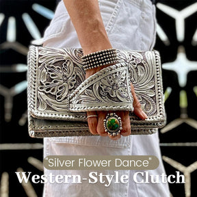 LuxeBlossom – Silver Flower Dance Western Style Clutch
