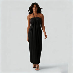 HalterTie – Elegant Back Maxi Dress with Pockets