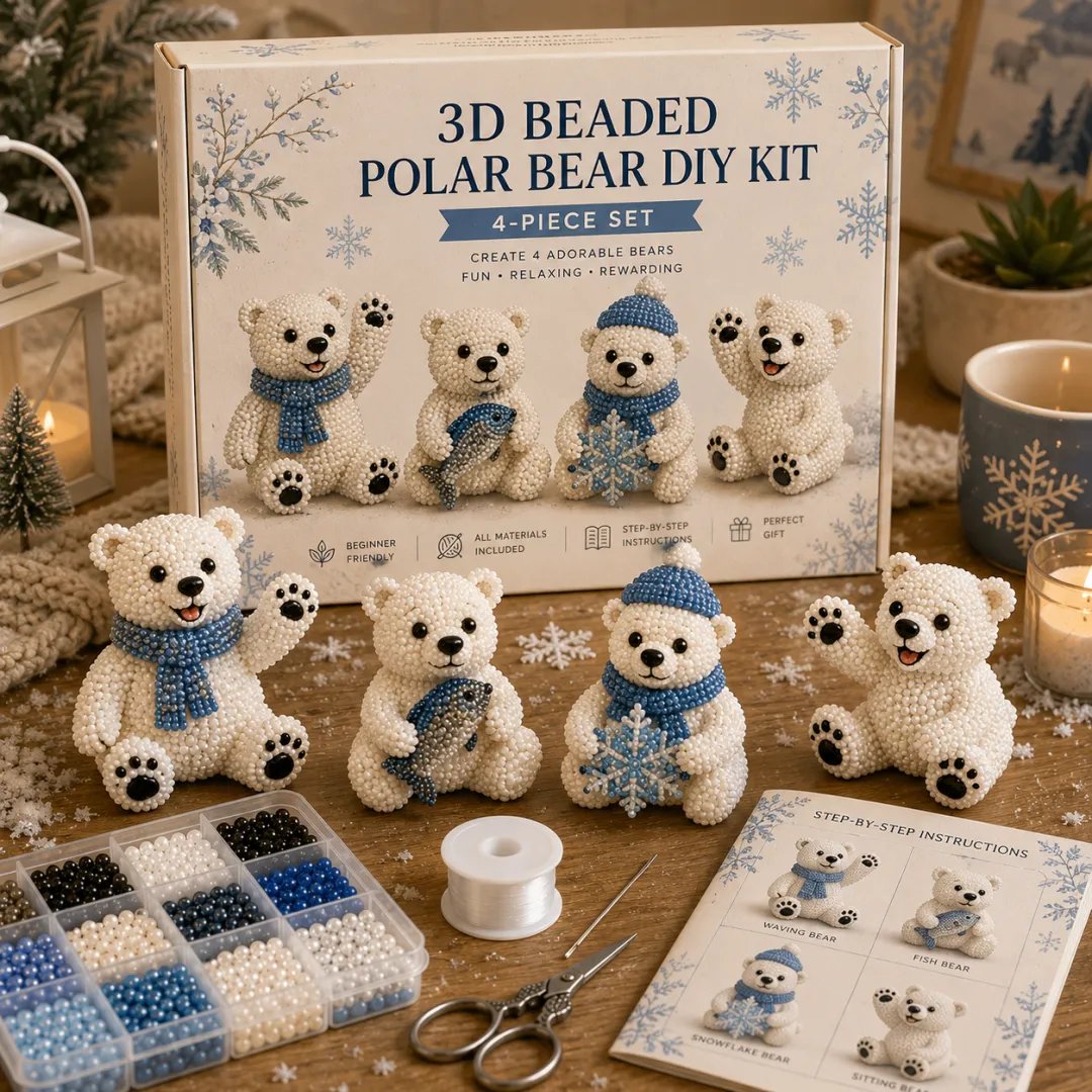 BearCraft - 3D Beaded Bear DIY Kit (4-Piece Handmade Set)