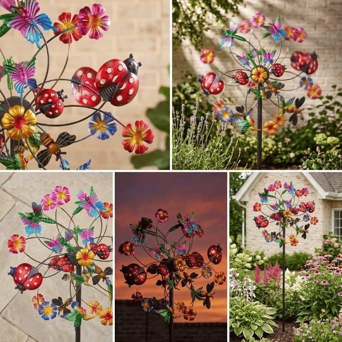 ☀️🌀Outdoors Wind Spinners with Decorative Flowers🌸(Includes bracket)