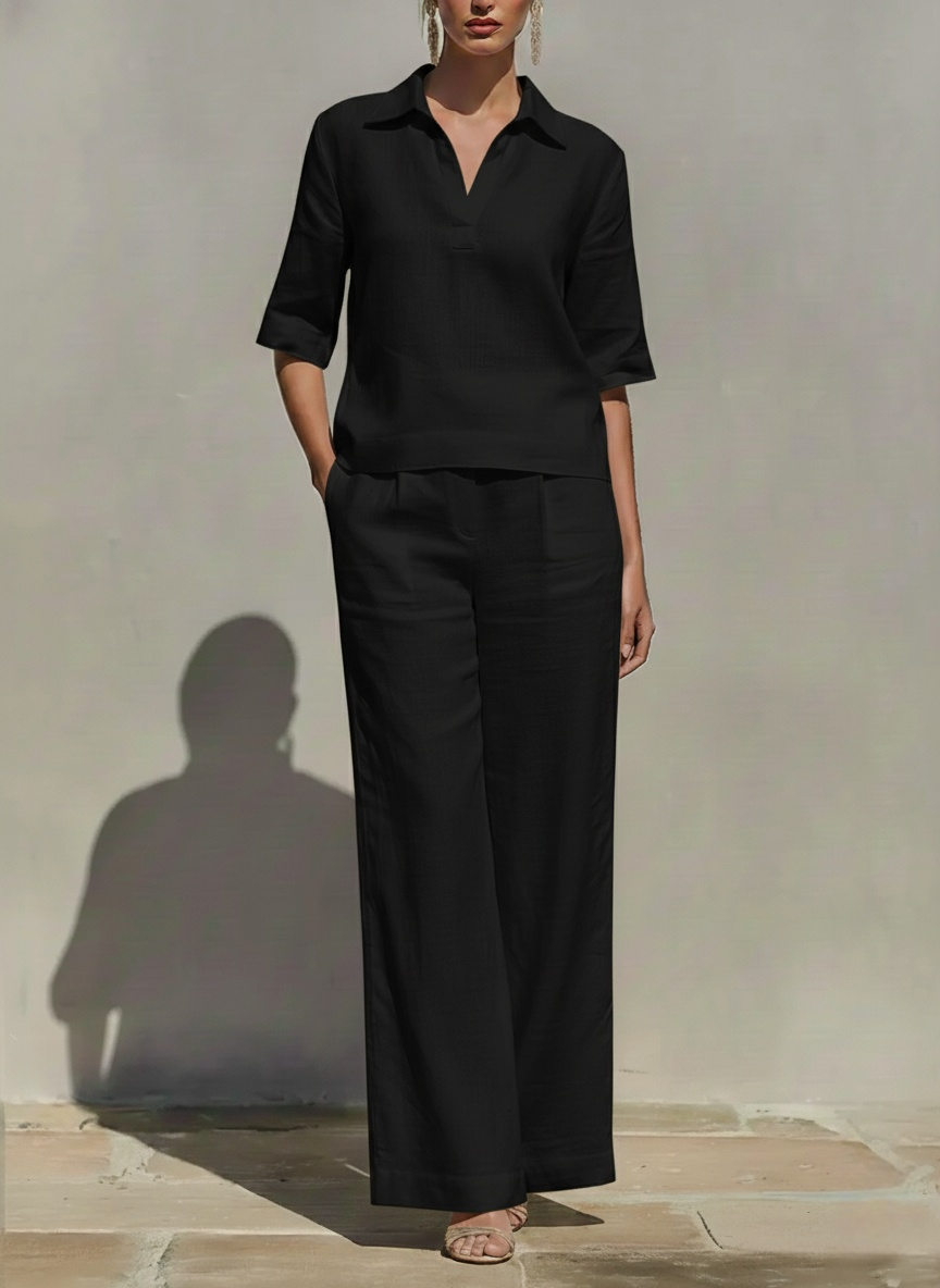 LinenLuxe – Women’s Solid Cotton Linen Two-Piece Set