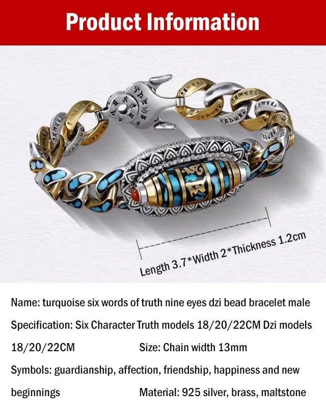 ZenAura – Turquoise Mantra Dzi Bead Bracelet