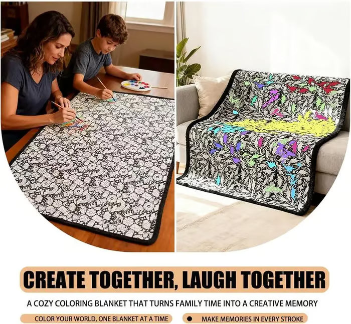 DoodleBlanket – 50×60 DIY Coloring Fleece Throw with 24 Marker Pens