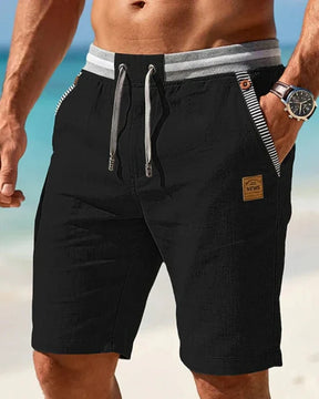 Coastal — Men's Drawstring Shorts with Leather Patch