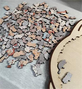 WhiskerCraft –  135 Pcs Cat Shaped Wooden Puzzle