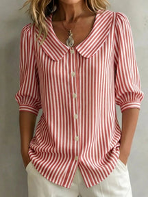 AuraClassic – Women’s Retro Peter Pan Collar Striped Shirt
