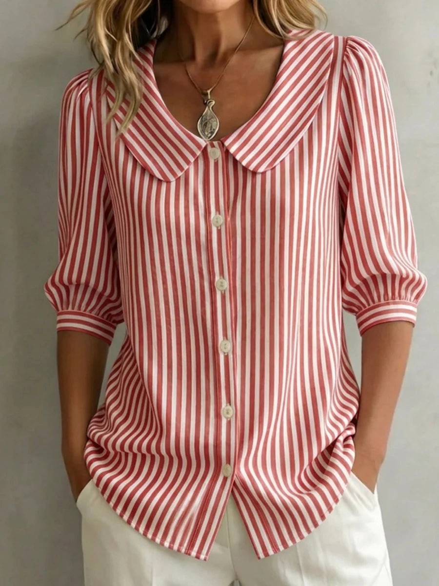 AuraClassic – Women’s Retro Peter Pan Collar Striped Shirt