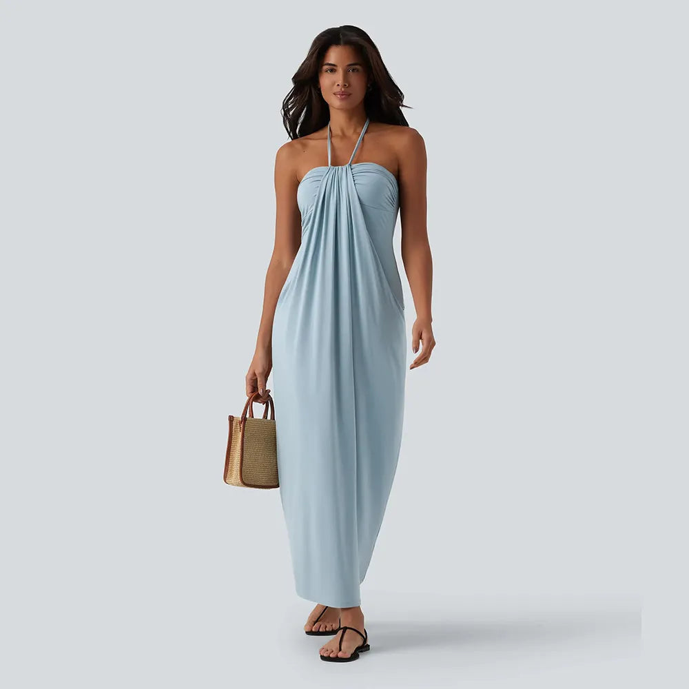 HalterTie – Elegant Back Maxi Dress with Pockets
