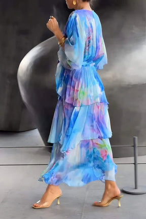 AuraFlow – Watercolor Chiffon Maxi Dress