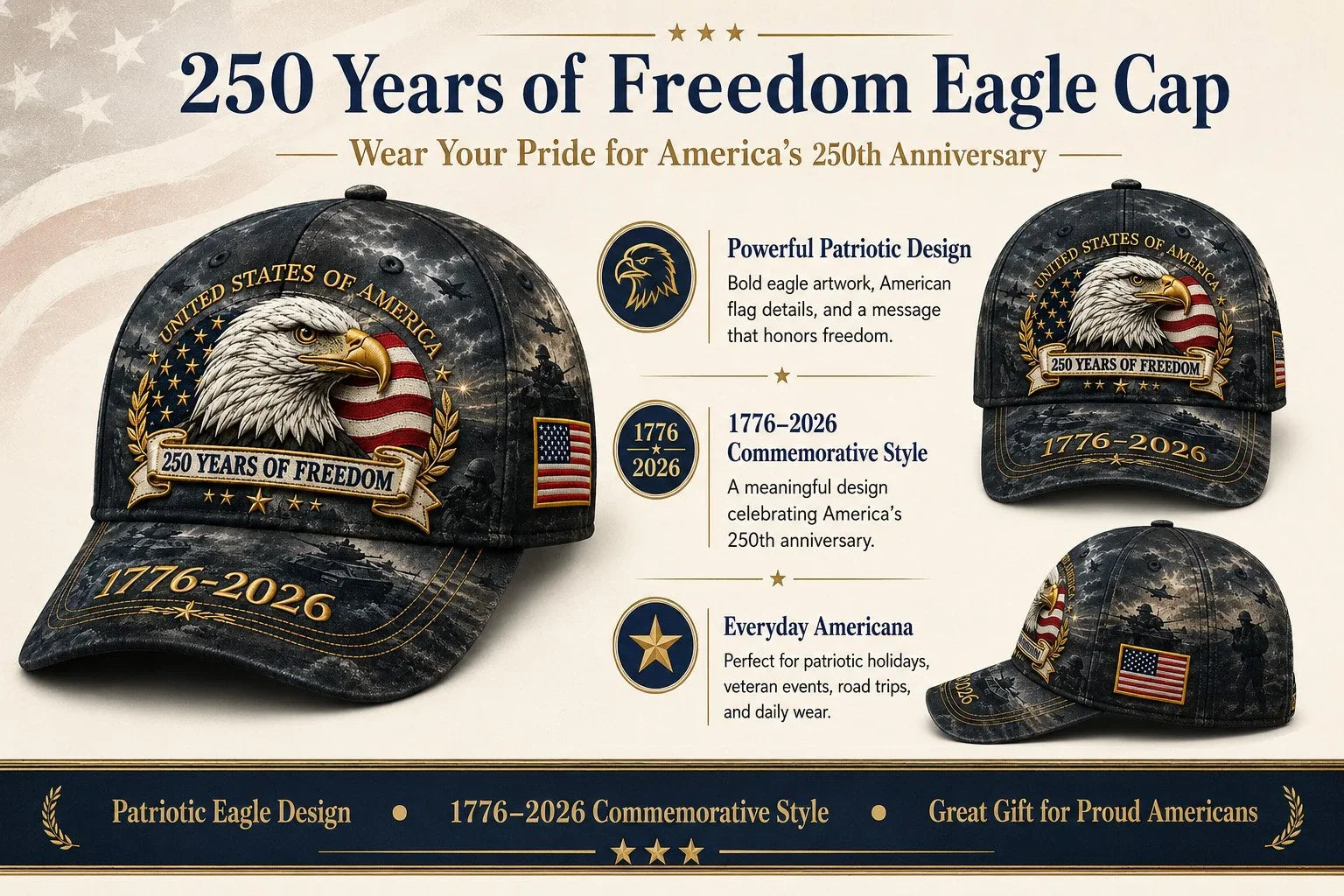 FreedomEagle – 250 Years Patriotic Heritage Cap