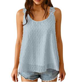 LaceBloom - Elegant Dot Lace Strap Tank Top