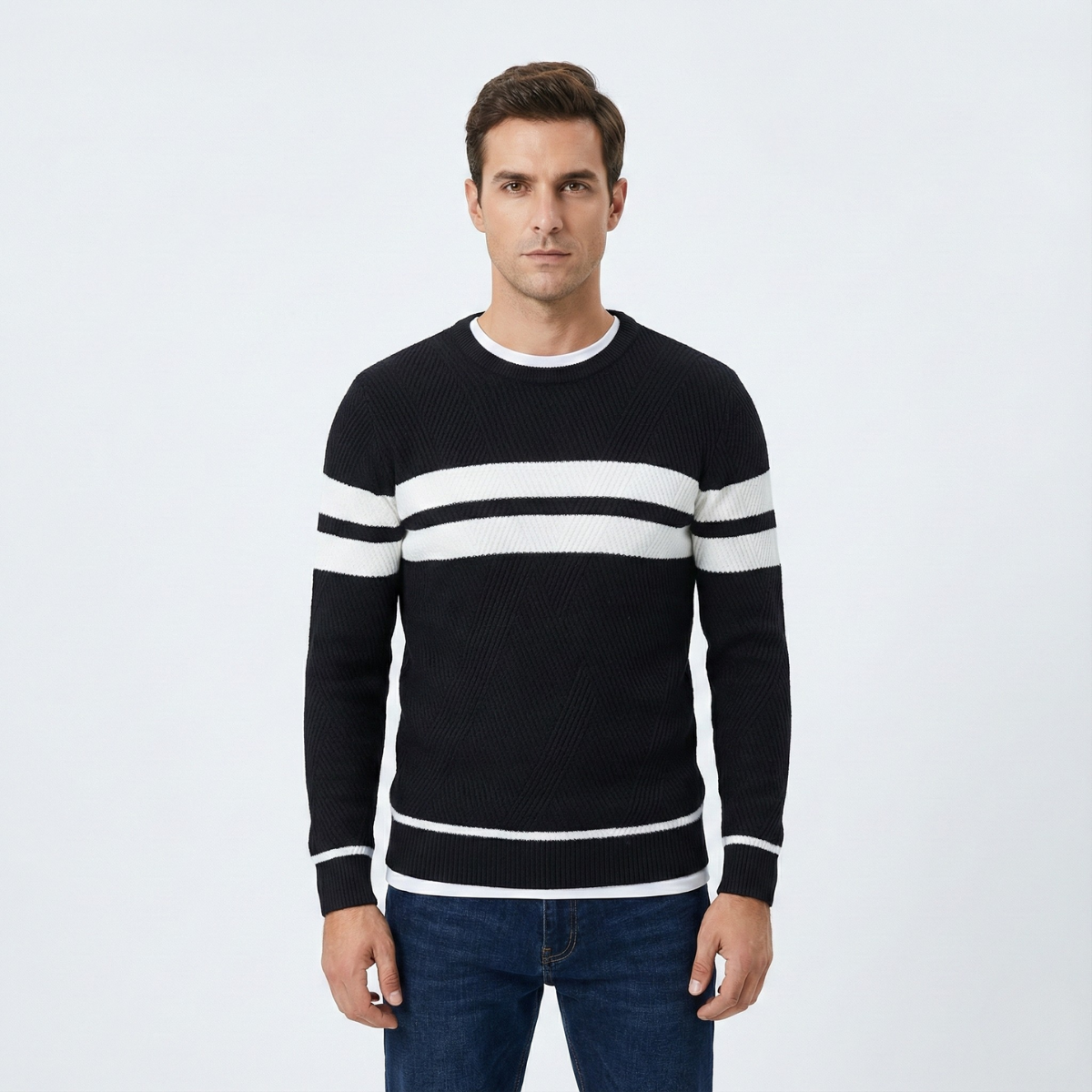 Zander Field Stripe Cotton Crewneck | Lupi
