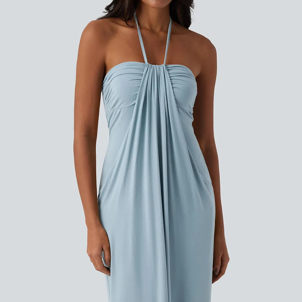 HalterTie – Elegant Back Maxi Dress with Pockets