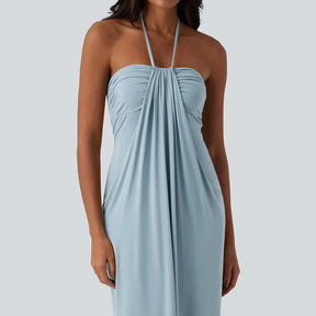 HalterTie – Elegant Back Maxi Dress with Pockets