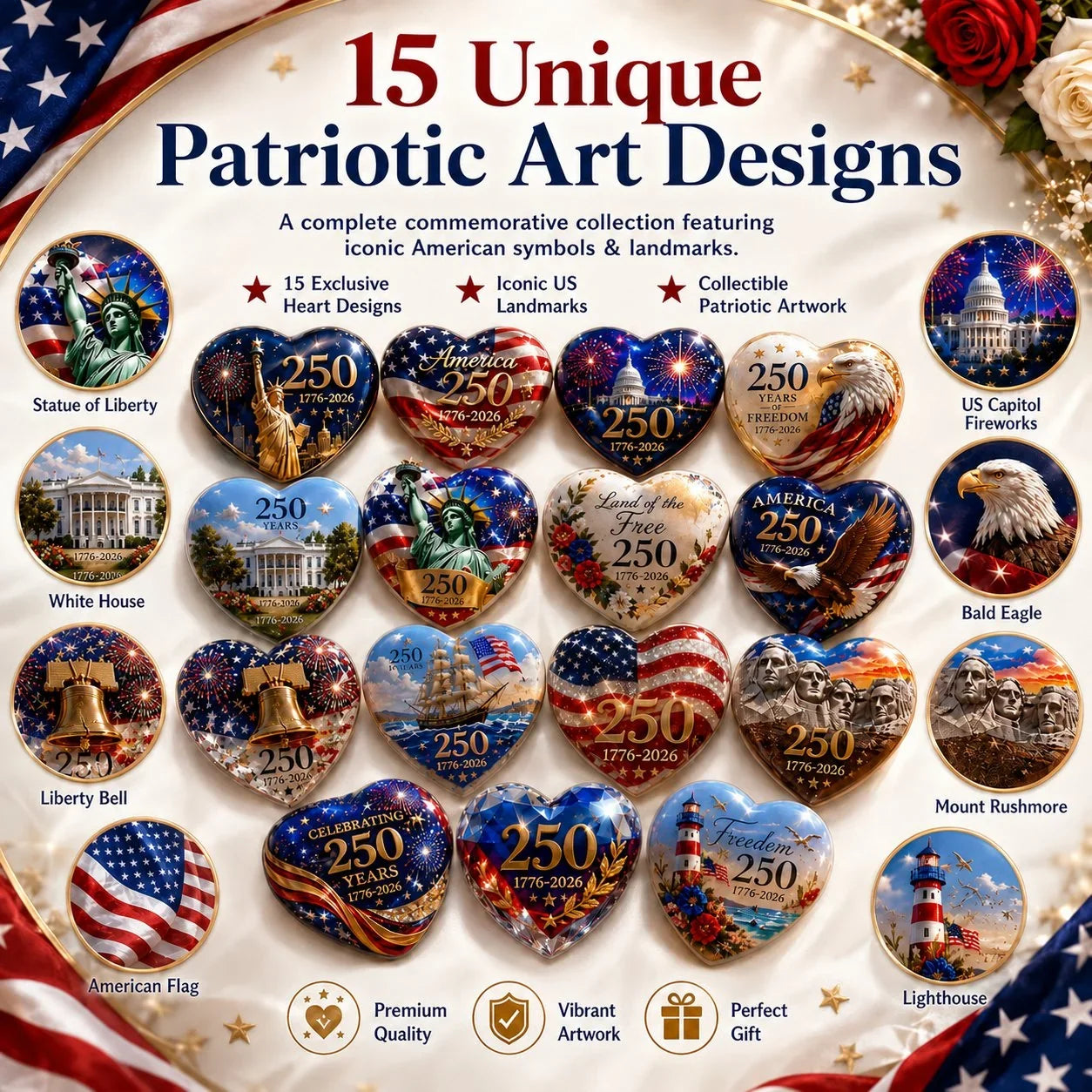 PatriotHearts – America 250th Anniversary Heart Ornament Collection