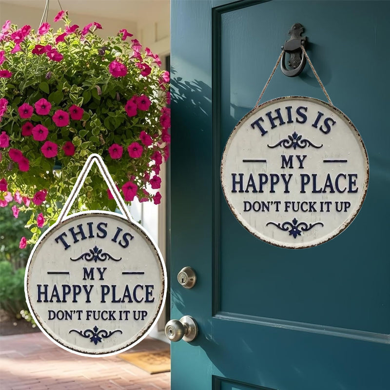 RusticNest – Vintage Happy Place Metal Wall Decor Sign